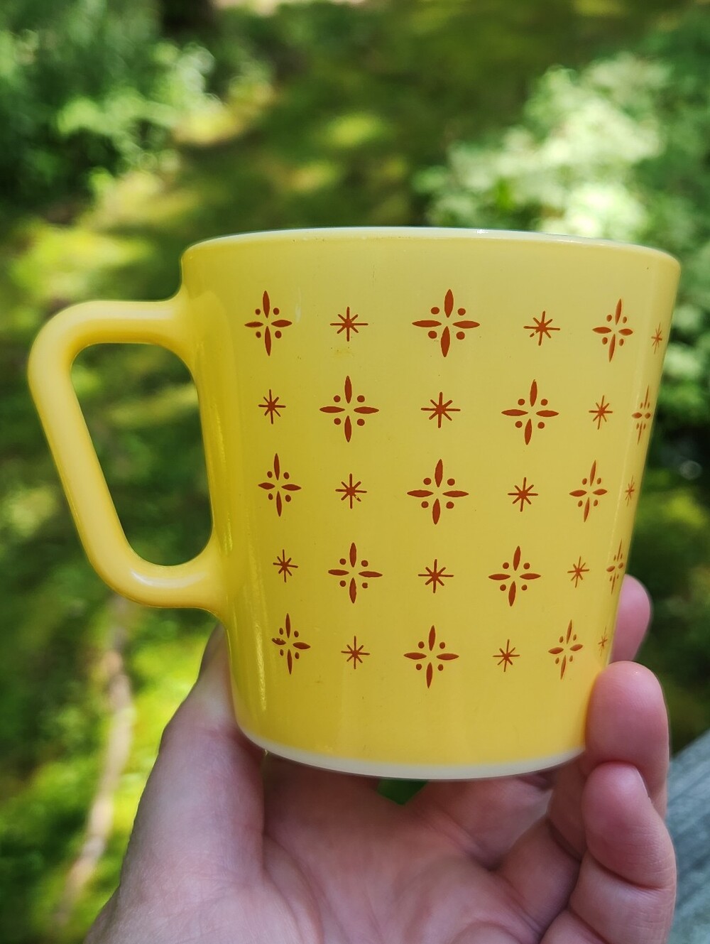 Vintage Pyrex Yellow Foulard Mug 1410 10 oz Starburst Coffee Mug VTG 1960s Pyrex